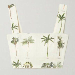Agua by Agua Bendita Cacao cropped printed linen top Ivory size XS Sold out $300